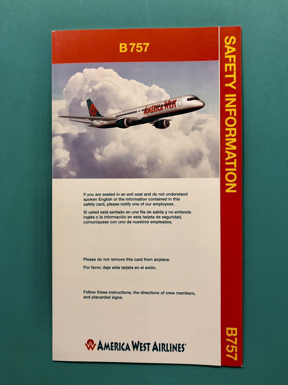 AMERICA WEST AIRLINES SAFETY CARD--757-200– 2005