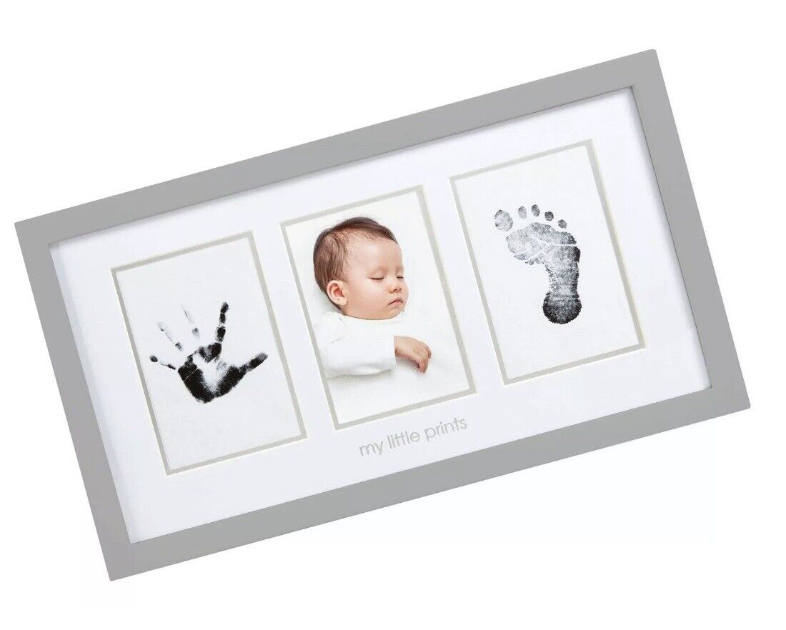 Pearhead Newborn Babyprints Photo Frame Baby ~Handprint & Footprint Kit GRAY NEW