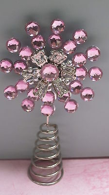 PINK SHABBY COTTAGE RHINESTONE CHRISTMAS VALENTINE EASTER FEATHER TREE TOPPER 