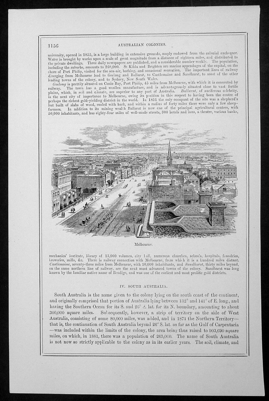1880 Australian Colonies Antique Print View of Melbourne