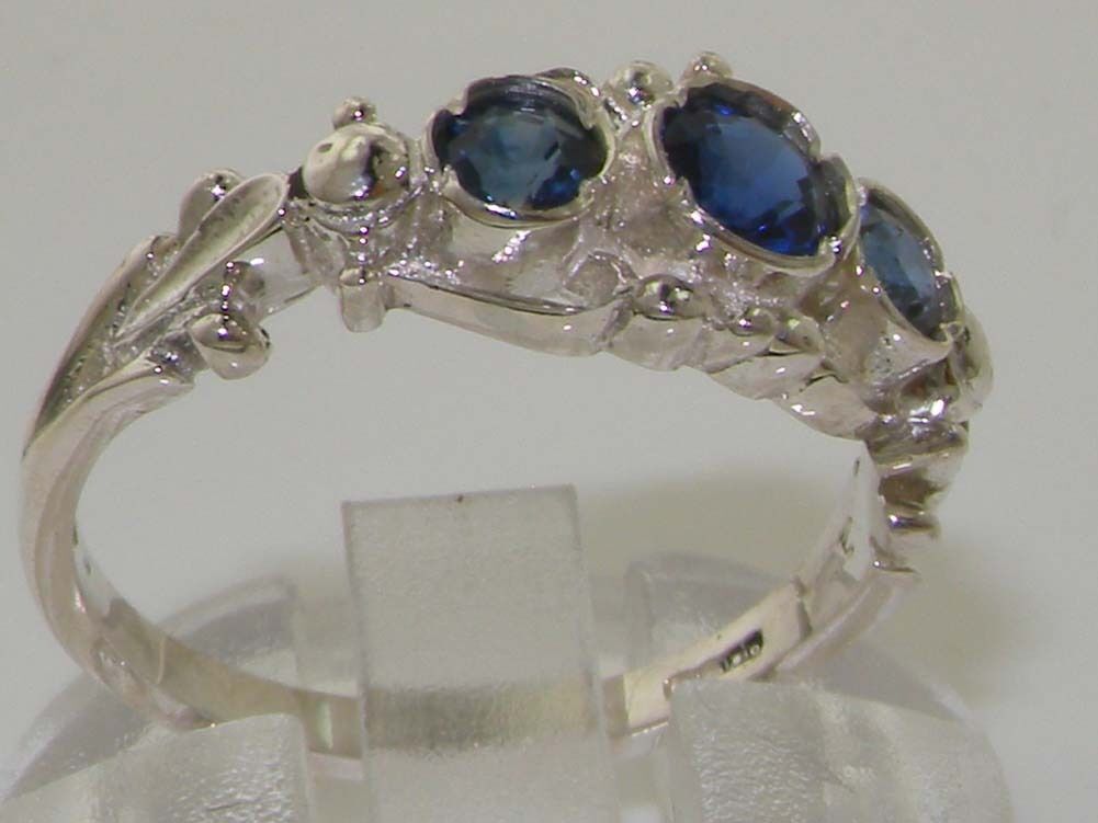 925 Solid Sterling Silver Natural Sapphire English Georgian style Trilogy Ring