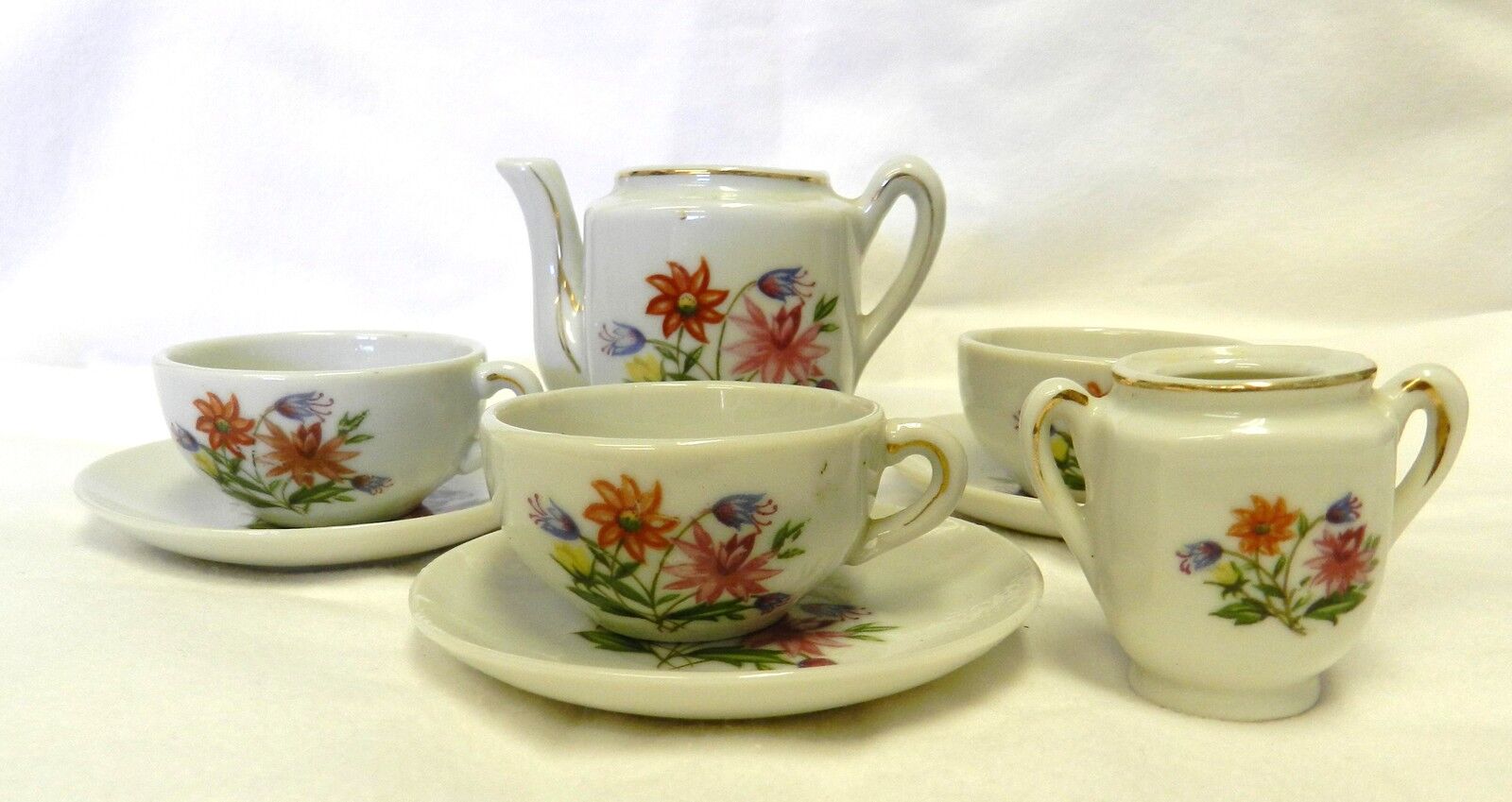 Grantcrest Japan Children\'s Tea Set Sugar Cup Saucer Vintage Flower Floral Rare