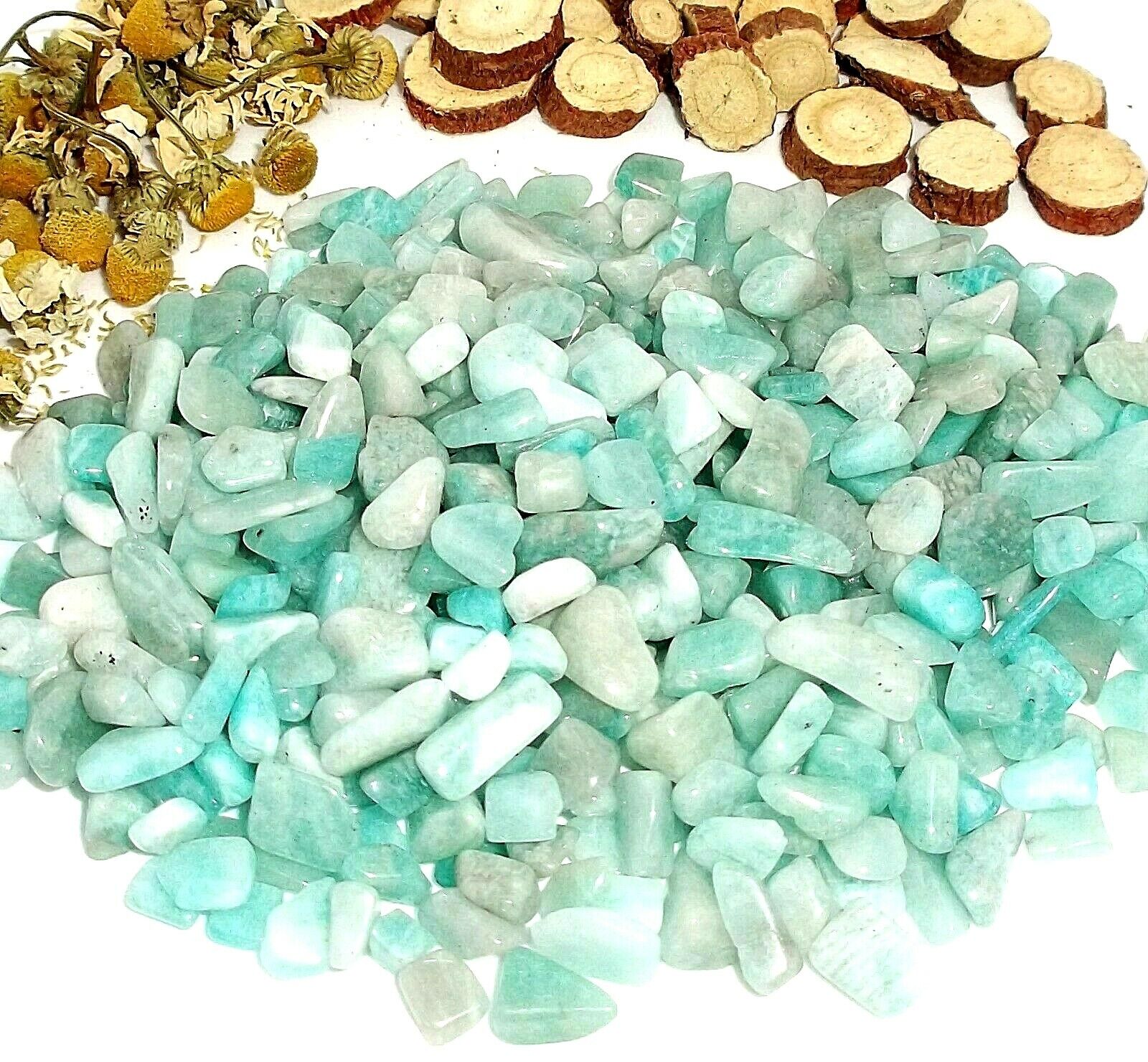 AMAZONITE Mini Gemstone Chips - Candlemaking Orgonite Wicca Roller Crystals