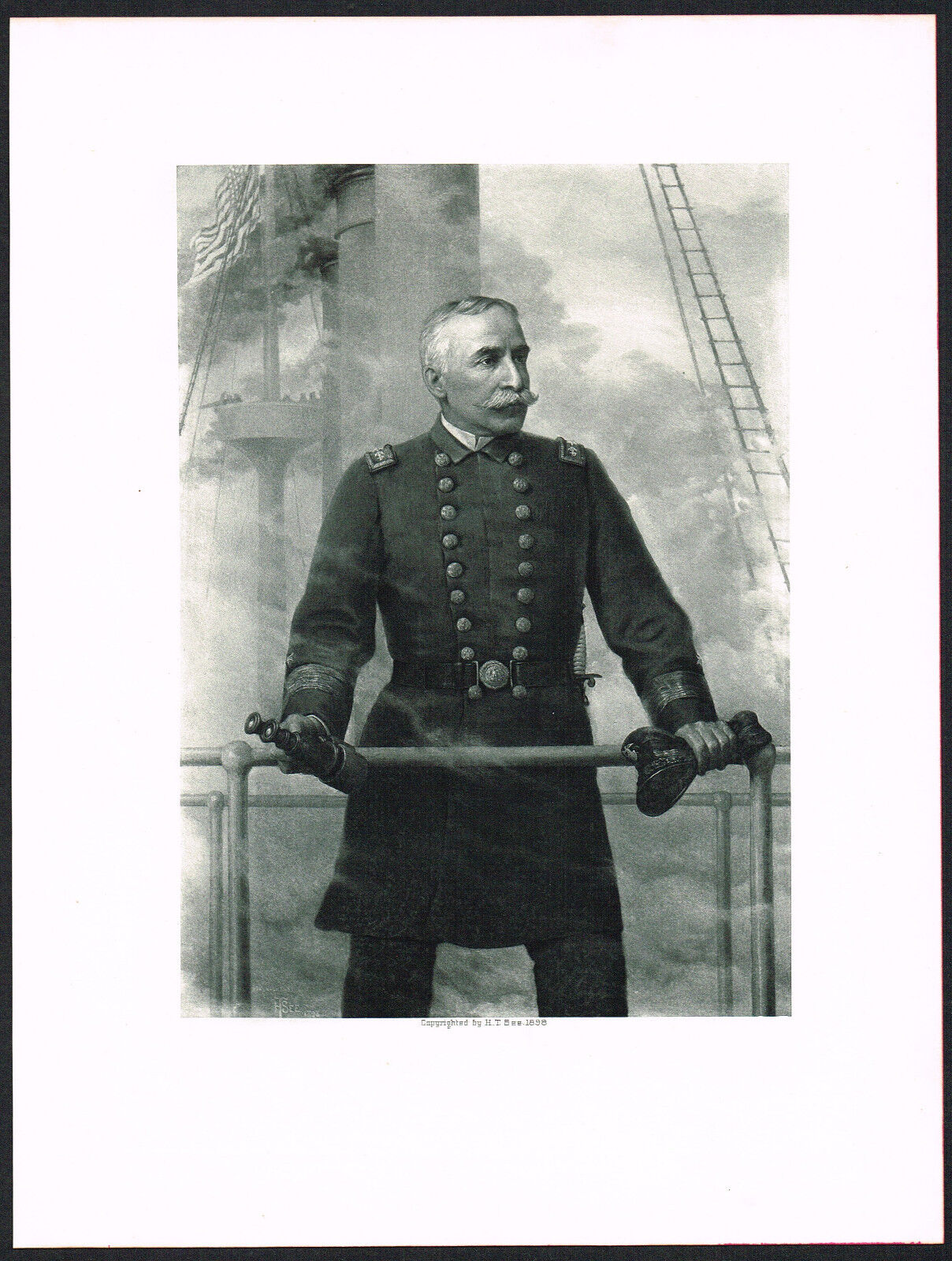 1890s Antique Admiral George Dewey Battle of Manila Bay Art Photogravure Print