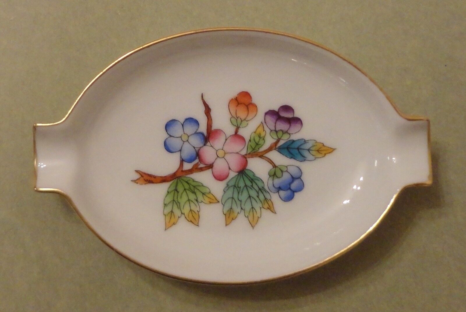 HEREND China QUEEN VICTORIA Décor PEONY Flower Vintage Porcelain ASHTRAY Trinket