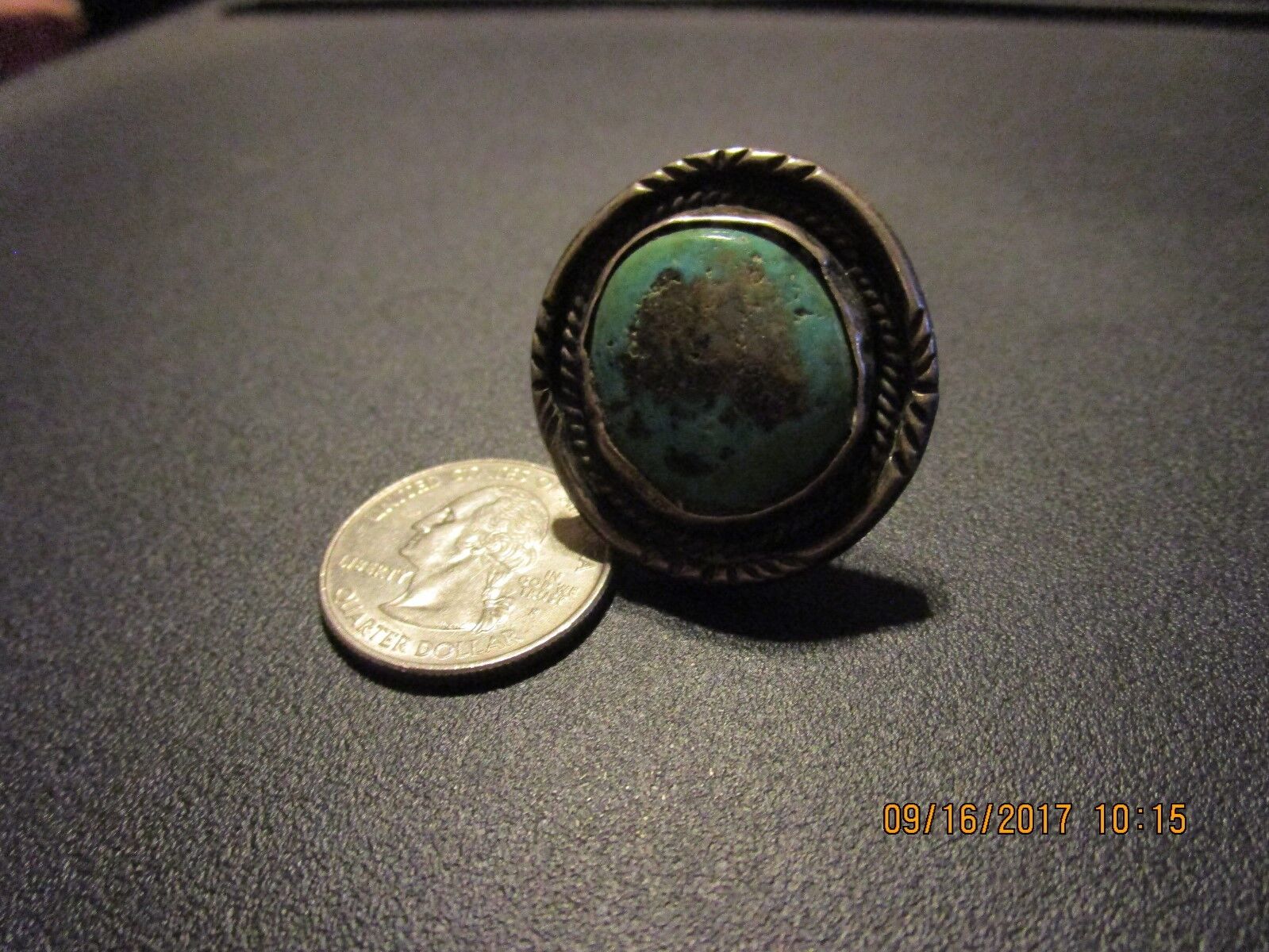 OLD PAWN NAVAJO STERLING SILVER LARGE TURQUOISE RING SIZE 7 .25