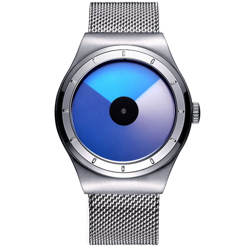 Modern, Novelty Steel Wrist Watch with Overlapping, Transparent Colored Discs