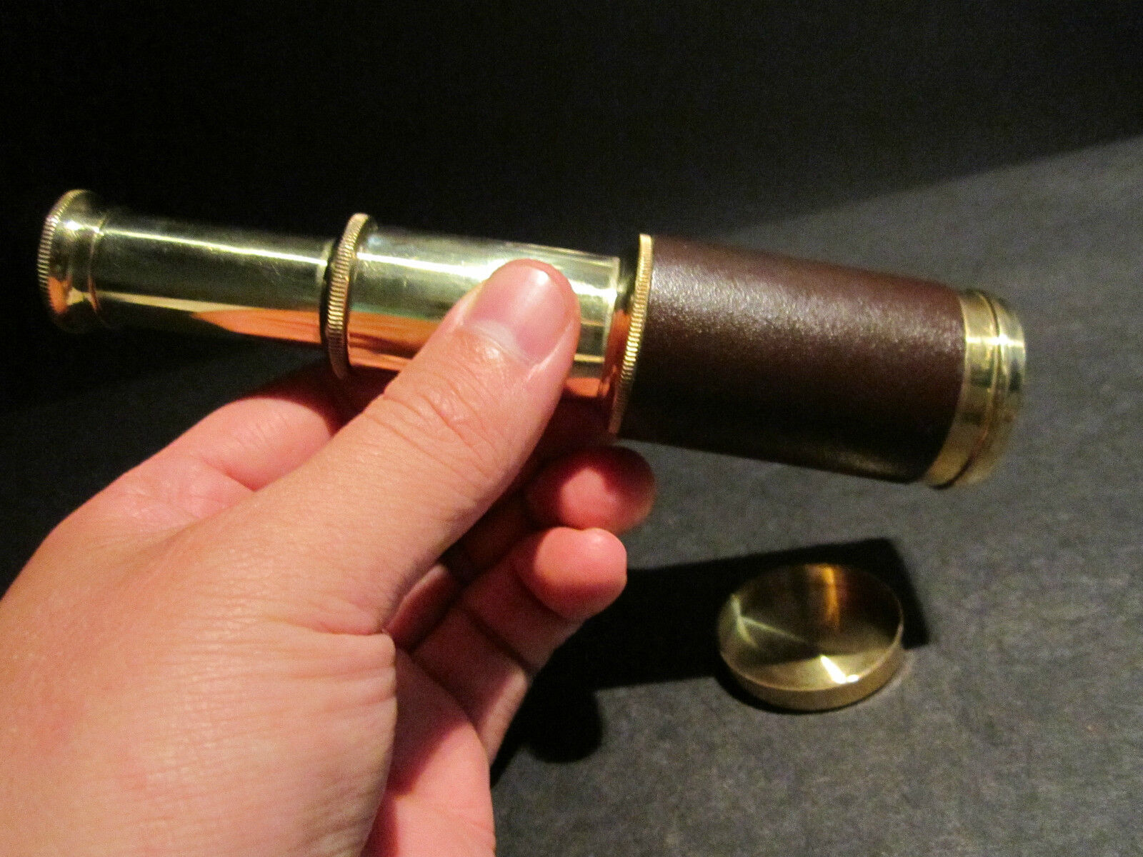 Vintage Antique Style Solid Brass & Leather Traveling Pocket Telescope 