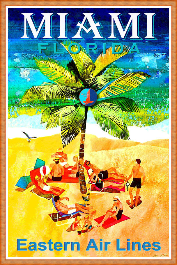 Miami Florida Eastern Air Lines New Retro Mid Century Poster Beach Art Print 278