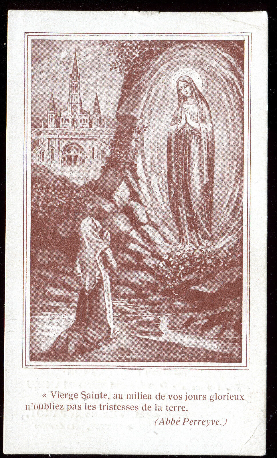 OLD HOLY CARD DIE CUT OF OUR LADY OF LOURDES AND ST BERNADETTE DATED 1923