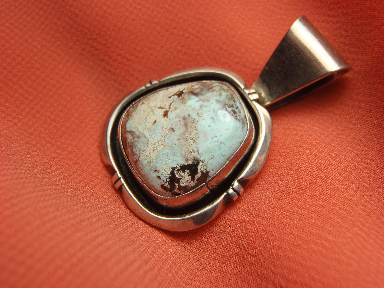 Signed OD Navajo Handmade Sterling Silver Turquoise Pendant 10.3 Grams Lot 724