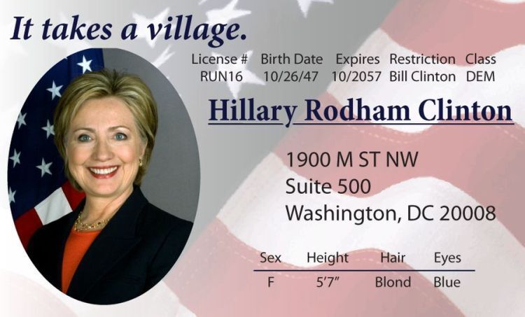 Hillary Rodham Clinton Washington DC  Identification ID Card It takes a Village