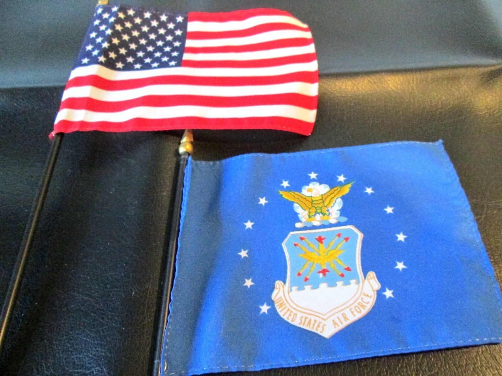 U.S.A. AND U.S. AIR FORCE  FLAGS - POLE - STAND