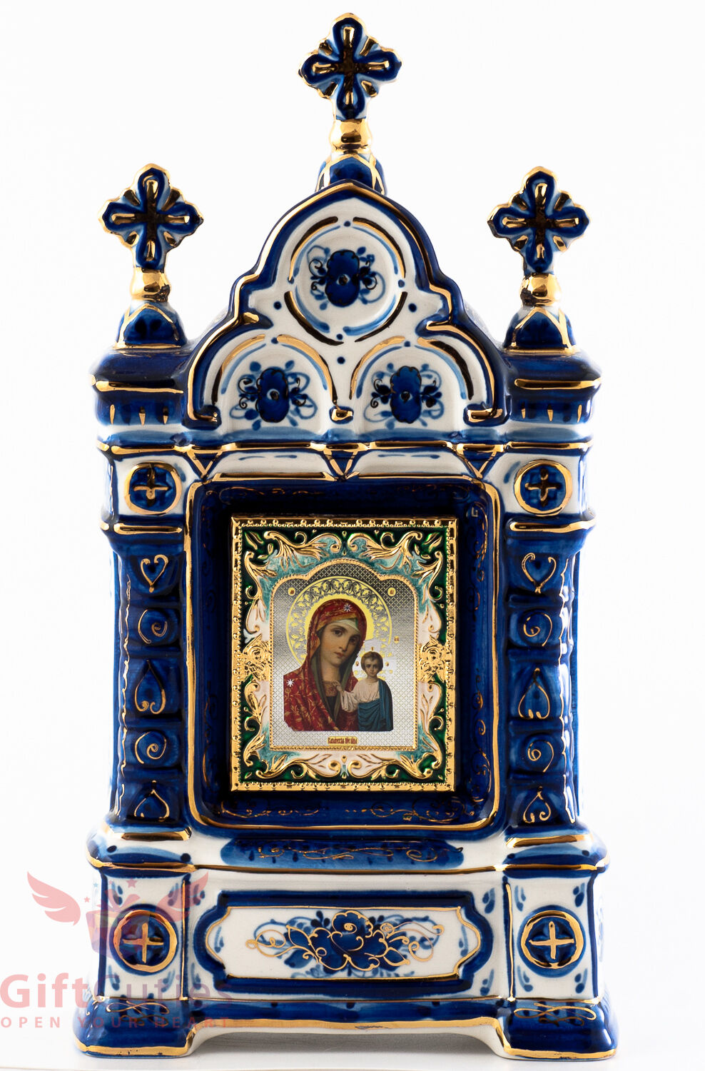 Russian Porcelain Gzhel Orthodox Shrine Kiot Icon Our Lady of Kazan Казанская БМ