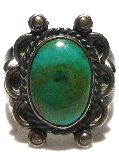 ANTIQUE OLD SOUTHWESTERN NAVAJO TURQUOISE STERLING SILVER ESTATE RING SIZE 5