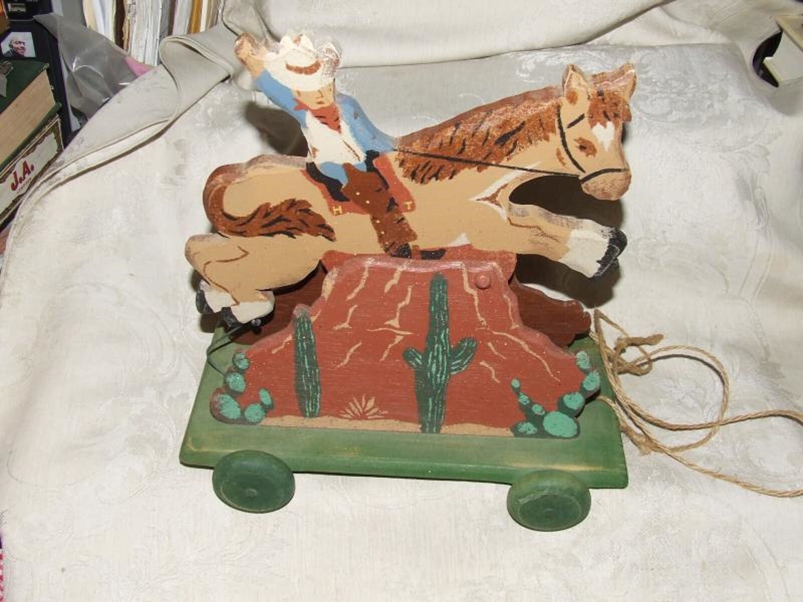 1993 Ride \'em Cowboy Horse Rodeo WOOD PULL TOY Heritage Toys Sebec Maine Musical