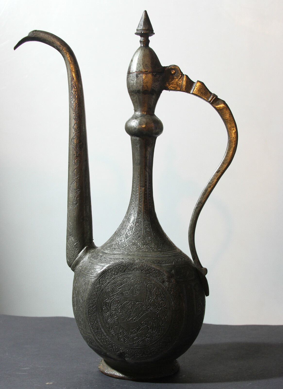 Antique QAJAR Copper & Silver 17-1800\'s PERSIAN EWER Pitcher MUSEUM WORTHY