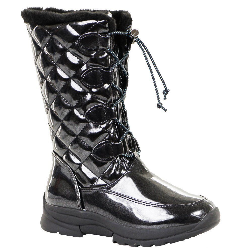 KHOMBU Darcie Girls Black Winter Rain Boots Patent Leather Faux Fur Fleece 11