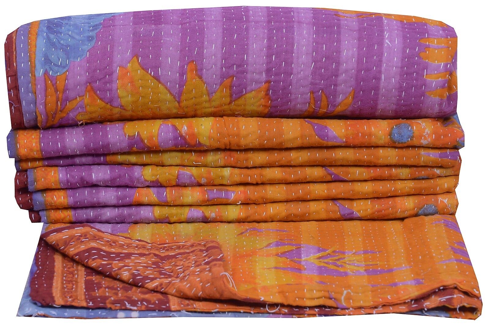 Vintage Kantha Quilt Gudri Reversible Throw Ralli Bedspread Bedding Indian Throw