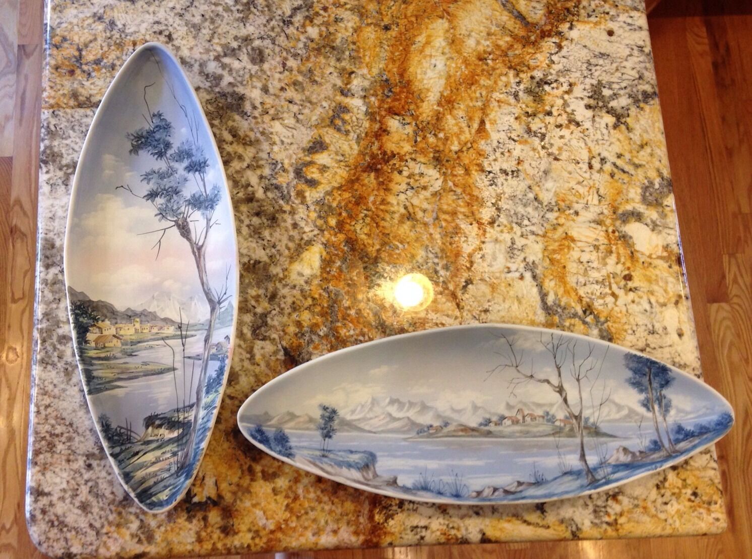 Hand Painted Stone Ware Crock Majolica Oval Platers Nove Italy Signed Art Deco