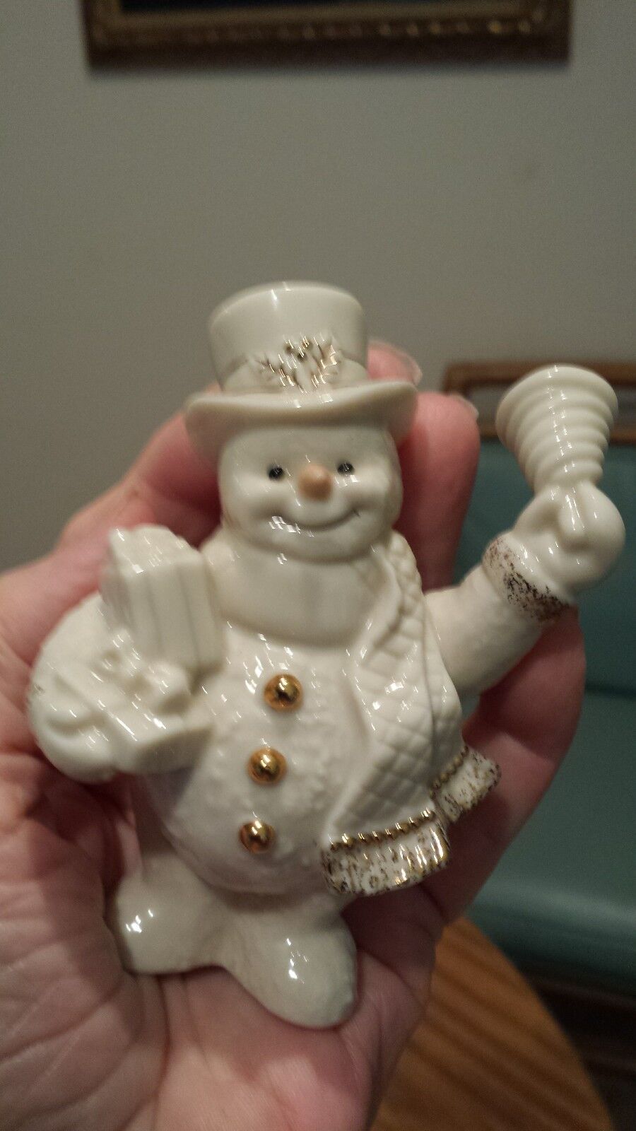 Lenox Vintage Porcelain Snowman with gold accents and no imperfections