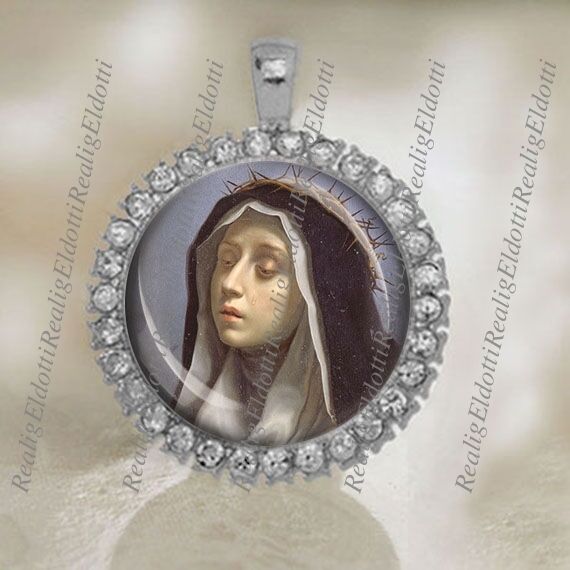 St Catherine of Sienna Medal Eastern Religious Catholic Silver Tone Pendant