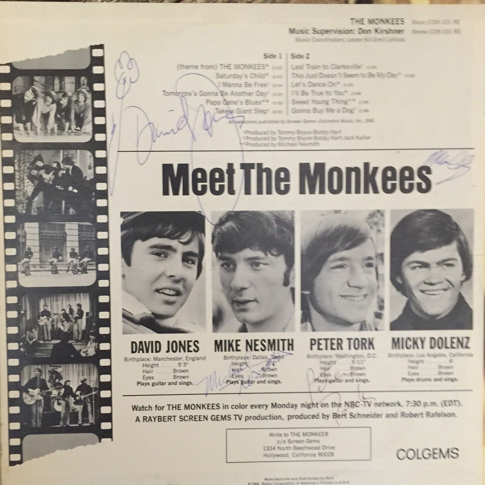 THE MONKEE\'S 1ST ALBUM SIGNED AUTOGRAPHED BY ALL 4  J.S.A CERT.