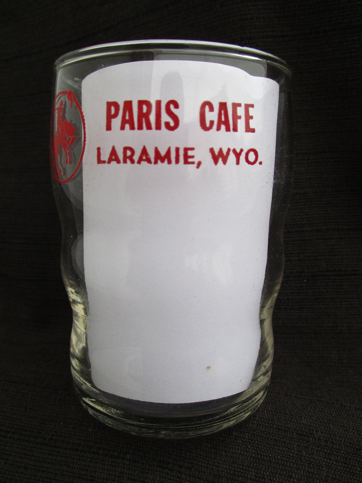 VINTAGE 1930s-1950s PARIS CAFE RESTAURANT GLASS w COWBOY LARAMIE WYOMING 