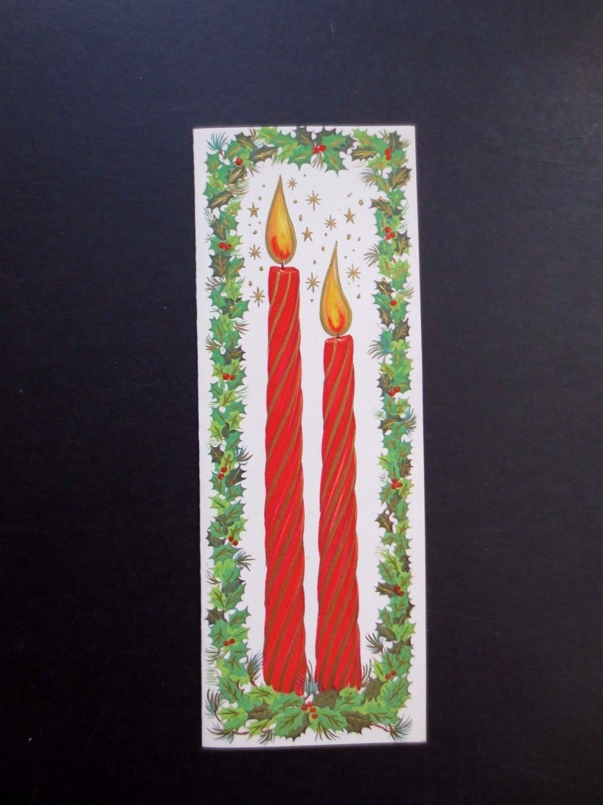 Vintage Unused Gold Embossed Xmas Greeting Card Red Holiday Candles 