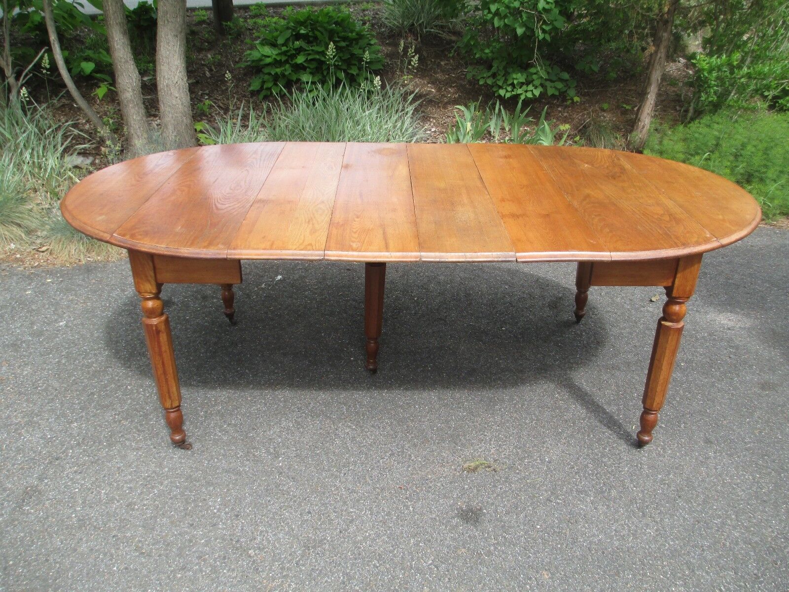 American Chestnut & Ash 5 Leg Drop Leaf Dining Table EARLY / RARE leaf supports 