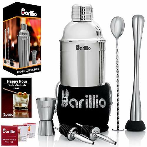 Elite Cocktail Shaker Set Bartender Kit by BARILLIO- Recipes Booklet & eBook