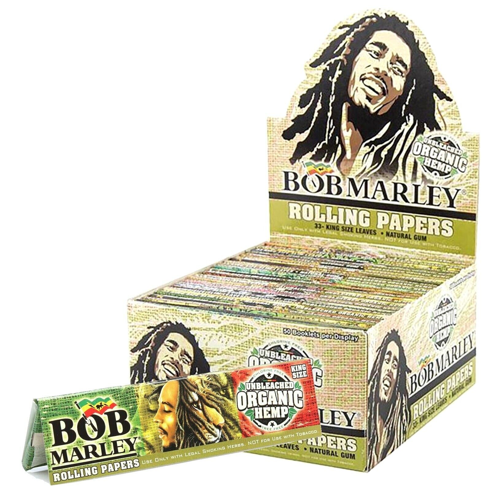 Bob Marley Unbleached Organic Hemp King Size Rolling Papers 25 Booklet Packs