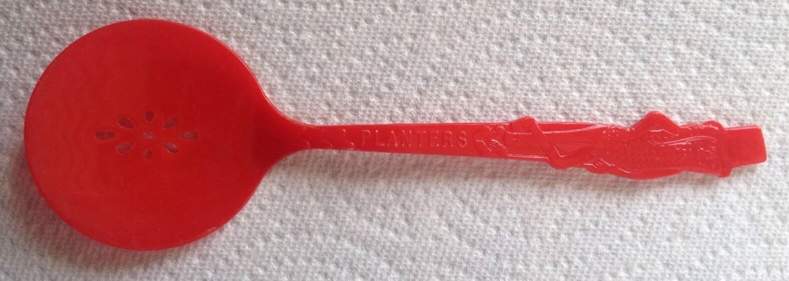 Rare PLANTERS Mr. Peanut Plastic Slotted Spoon/Red/Vintage Mid-Century/5.75\