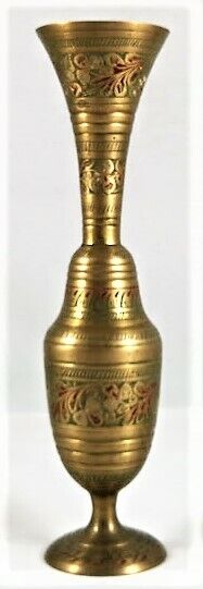 Brass Vase India Vintage Enamel Vintage Hand Carved Ornaments Floral Collectible