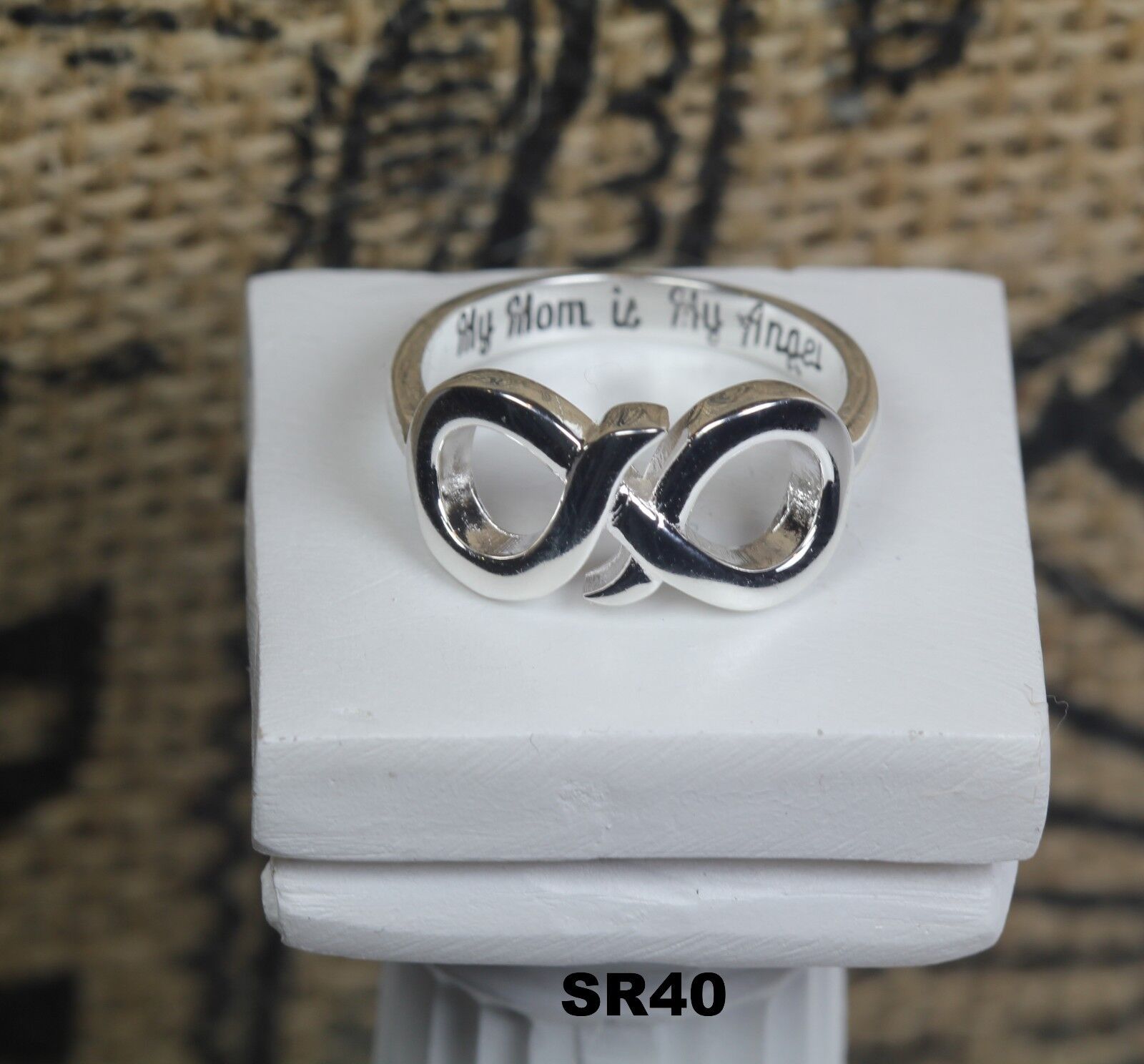Double Infinity Solid Sterling Silver 925 Mom Is My Angel Mother Daughter Ring