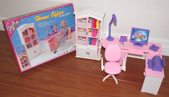 GLORIA FURNITURE DOLLHOUSE HOME OFFICE Shelf + Desk + Chair PLAYSET FOR BARBIE