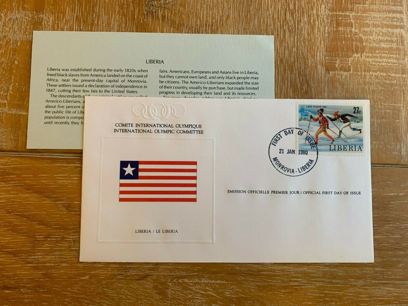 LIBERIA 1980 FDC IOC MOSCOW OLYMPIC GAMES CROSS COUNTRY NORDIC SKIING SKIER