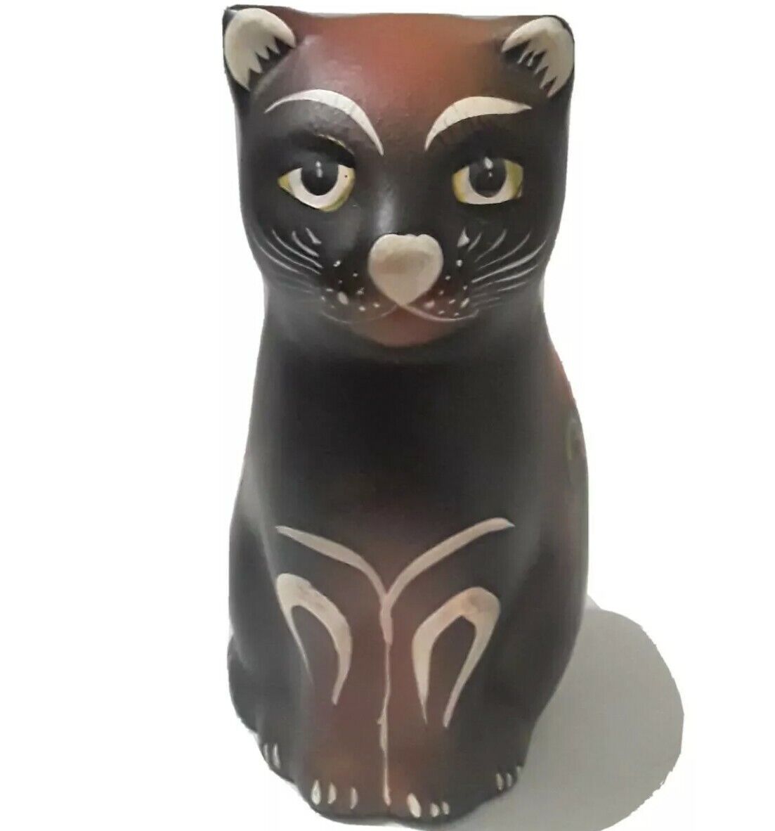 Vintage Tonala Mexican Style Folk Art Mexico Pottery Hand Painted Cat Figurine