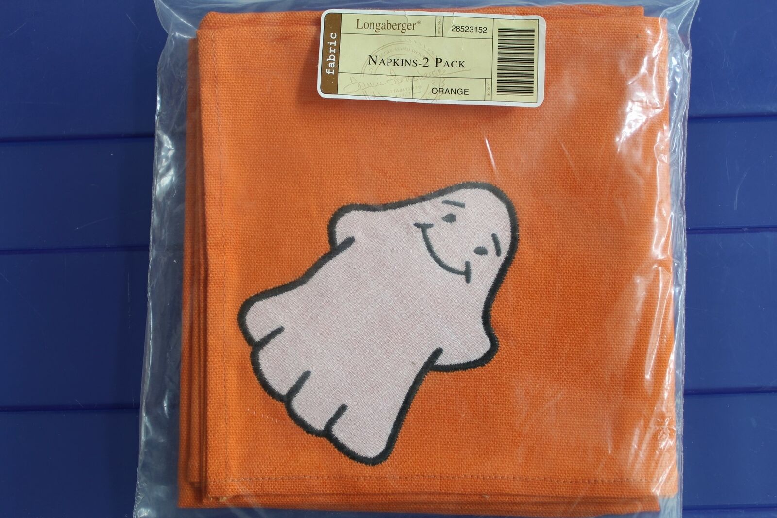 Longaberger Set of Two 2004/2005 Happy Halloween Ghost Fabric Square Napkins NEW