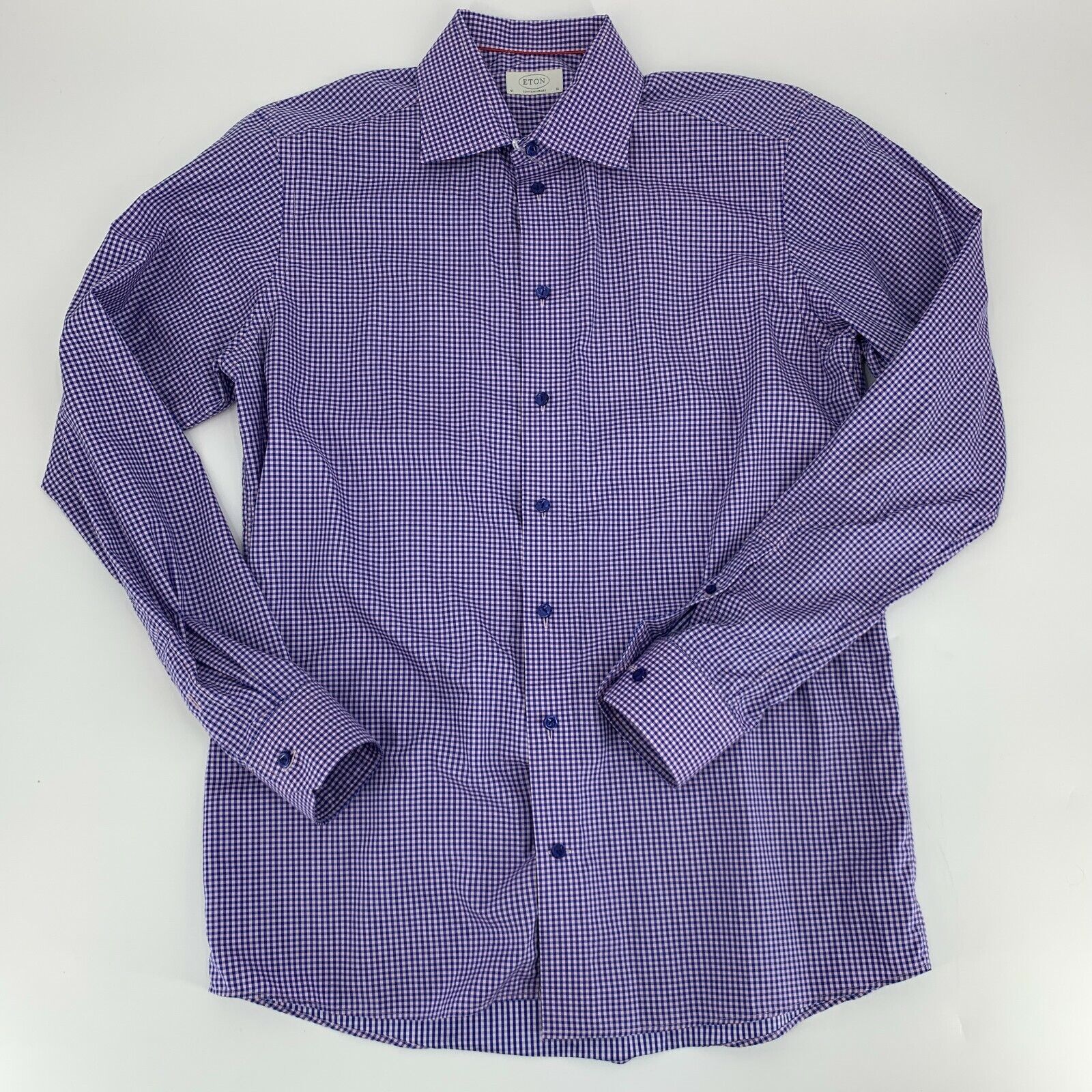 Eton Contemporary Mens Button Down Dress Shirt Size 41 16 Blue Gingham Cotton
