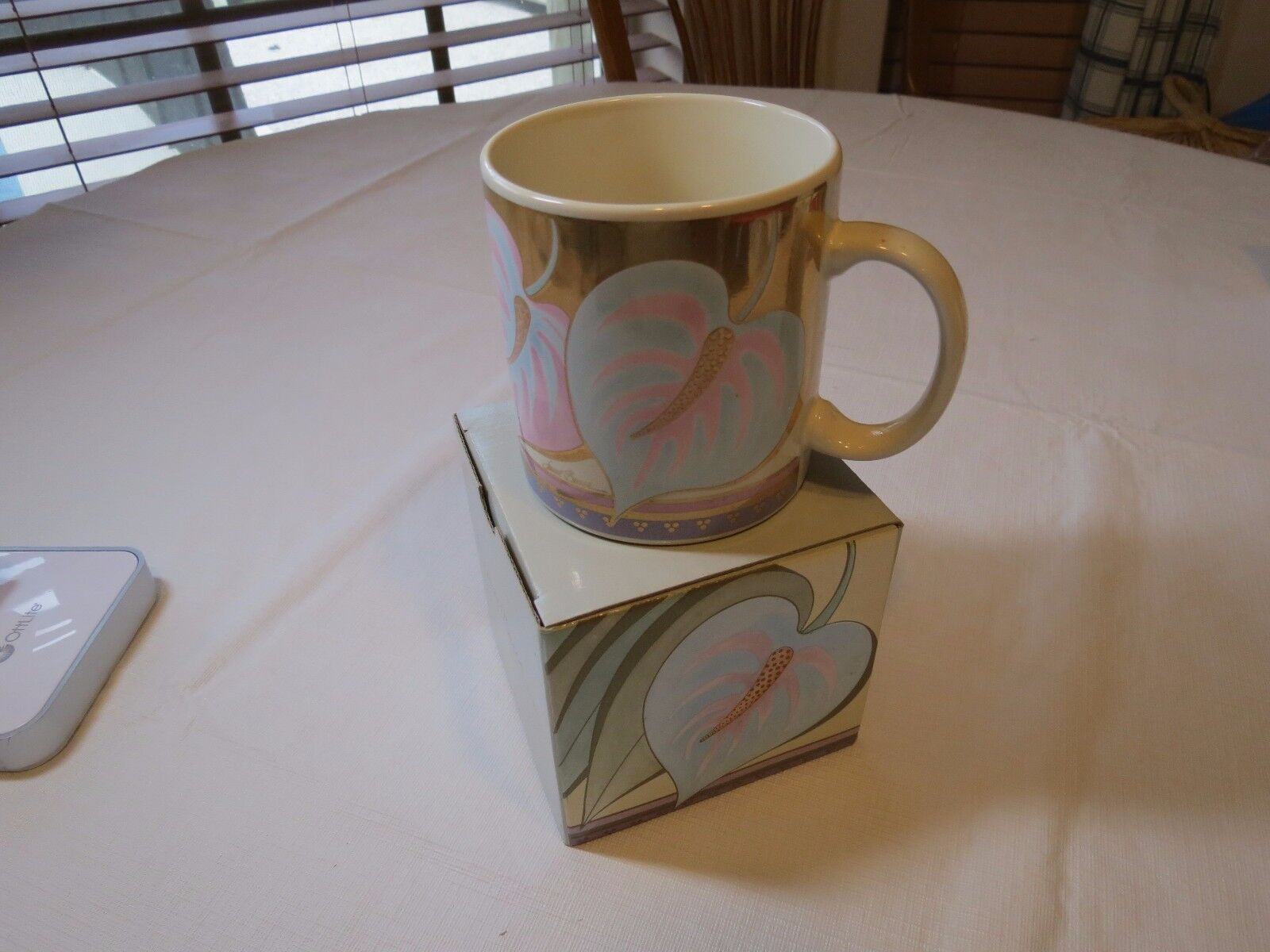 Laurel Burch Anthurium gold MG925 flower cup mug coffee Rare W box collection 