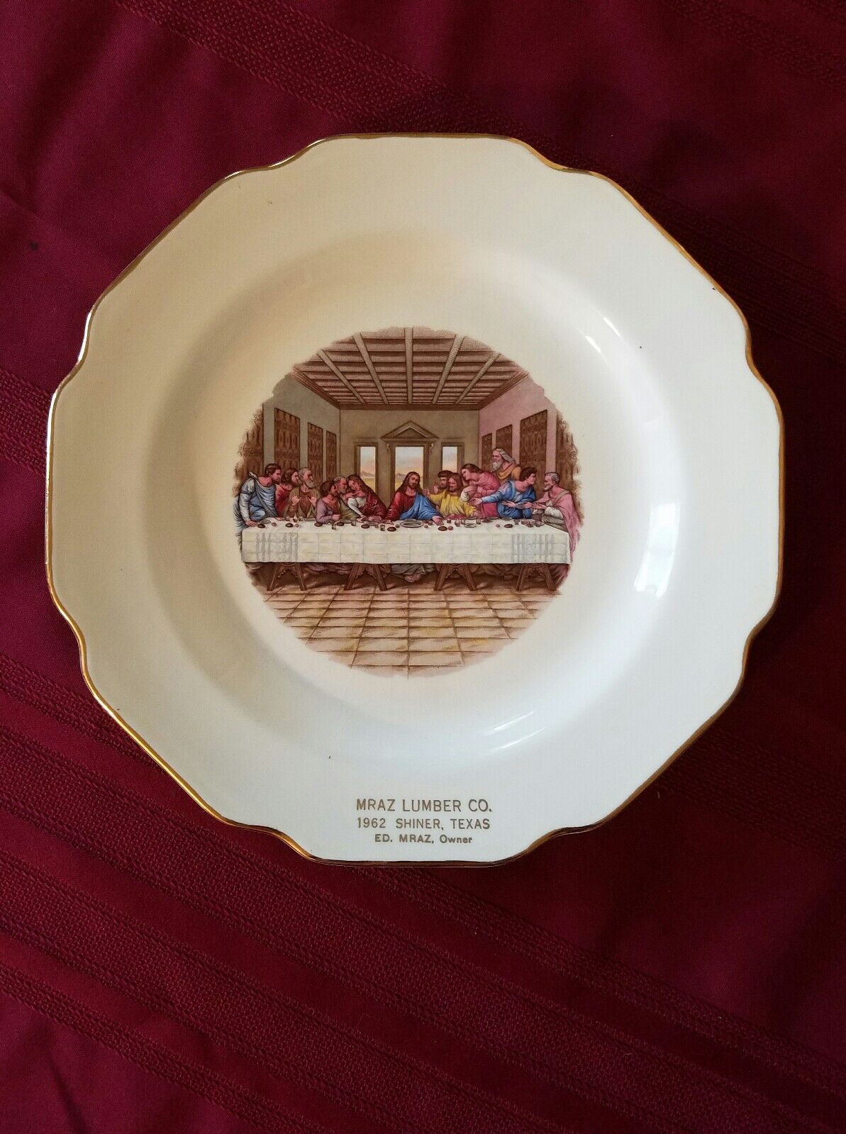Vintage The Last Supper Plate the Sabina Line Warranted 22k Gold 