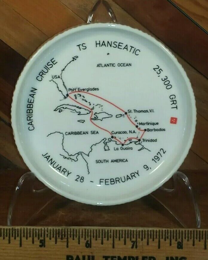 TS Hanseatic Caribbean Cruise 1972 Germany Atlantic Line Rosenthal China Coaster