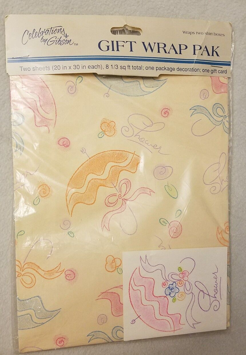 Vintage Baby Shower Gift Wrap Wrapping Paper Umbrella Blue Pink Flowers 