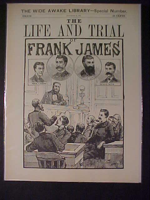 VINTAGE NEWSPAPER HEADLINE~OUTLAW BANDIT FRANK JAMES LIFE & LAW COURT TRIAL 1883