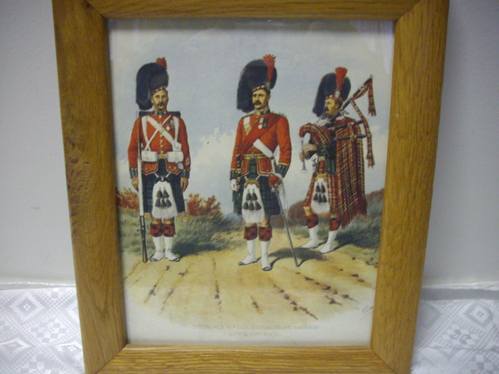 England (Royal Highlanders) Antique 1890\'s Color Print, Signed R.Simkin, Framed