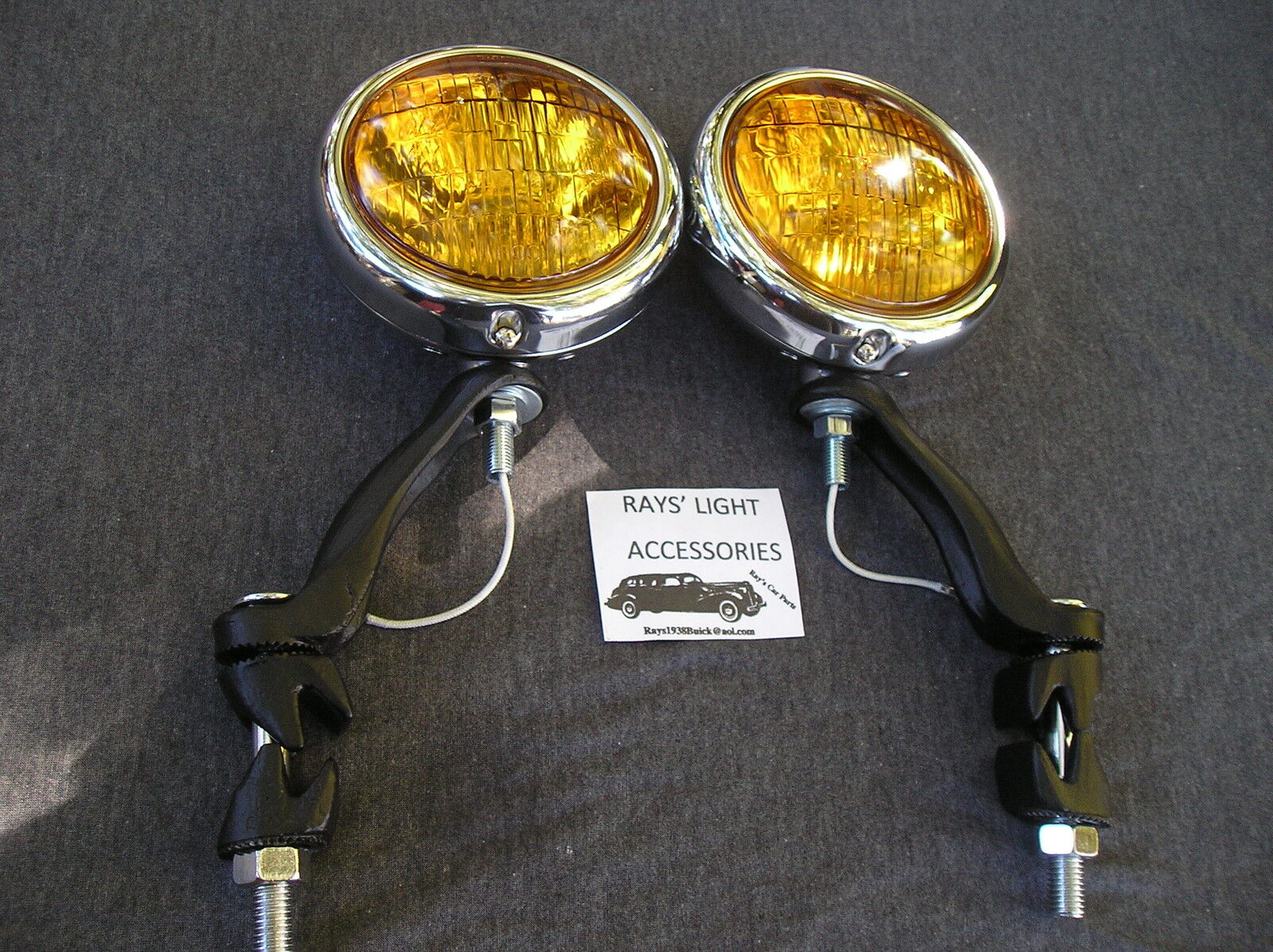 NEW PAIR 30\'S `~ 40\'S ~ 50\'S SMALL AMBER VINTAGE STYLE FOG LIGHTS IN 6-VOLT