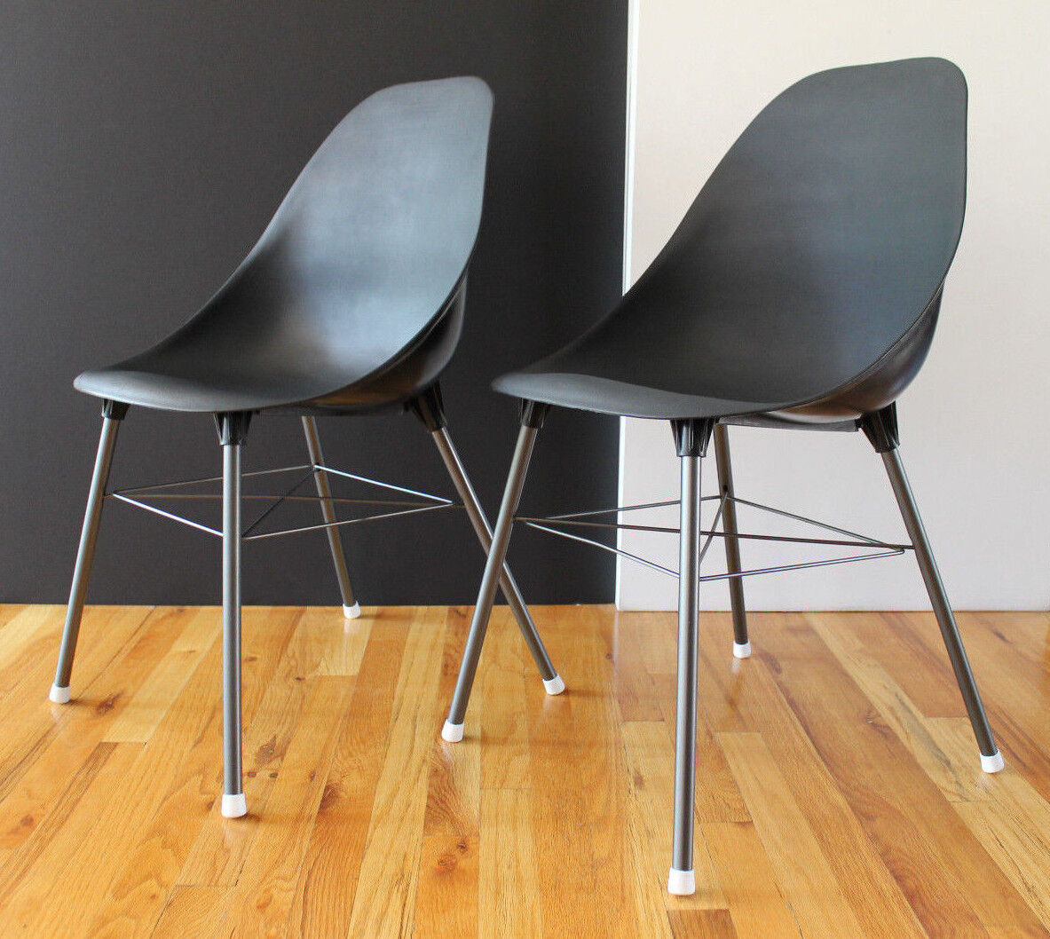 Mid Century Pair Sam Avedon Early Plastic&Steel Chairs for Alladin RARE BLACK