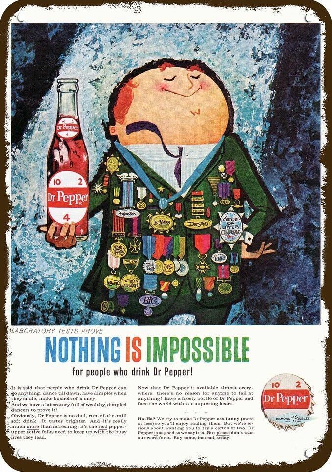 1960 DR. PEPPER Soda & General Medals Vintage-Look DECORATIVE REPLICA METAL SIGN