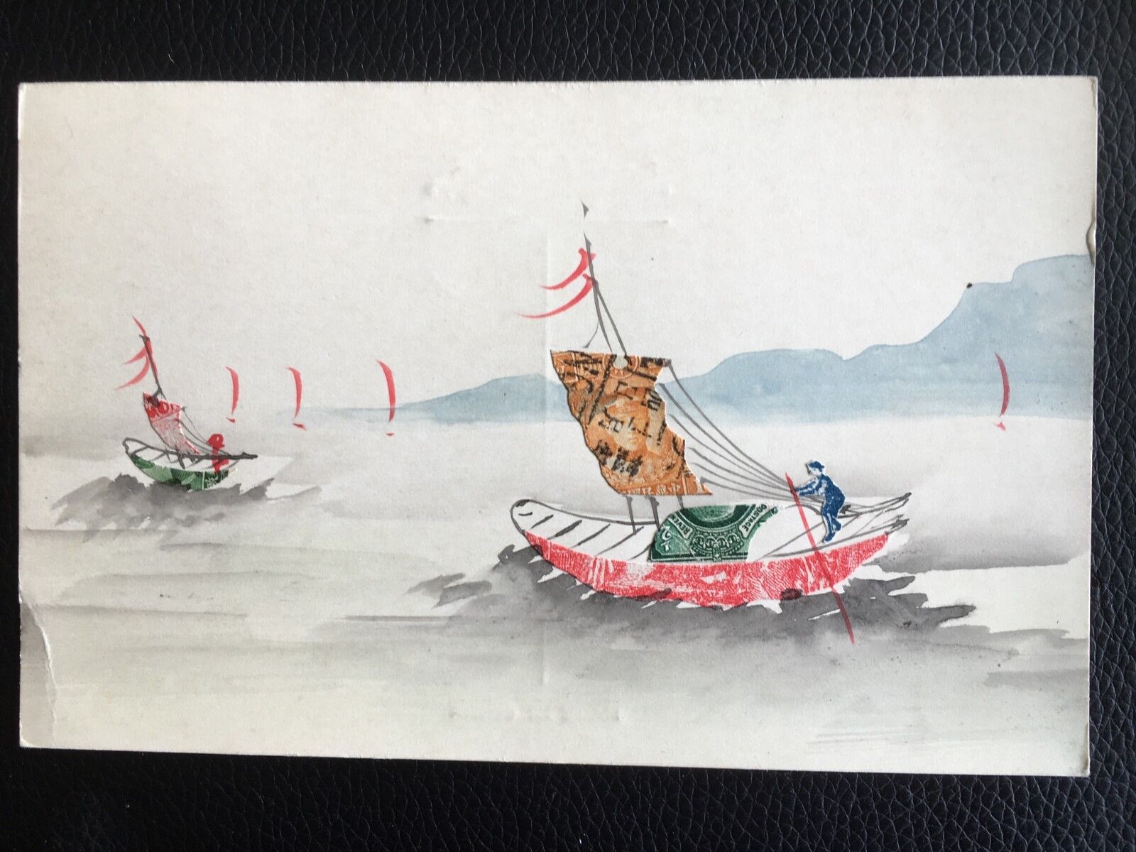 👍 China 1900s Montage Vintage Postcard partly made up of cut to shape stamps